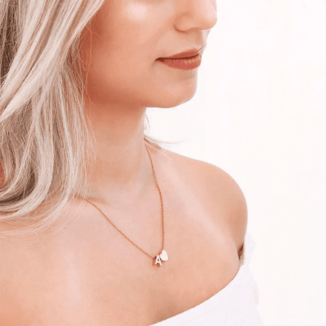 14k gold heart initial necklace